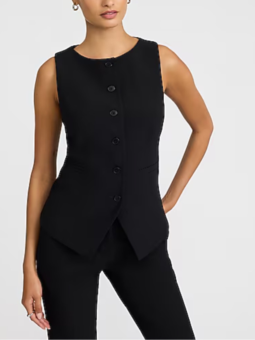 Express Boat Neck Cutaway Editor Blazer Vest in Black